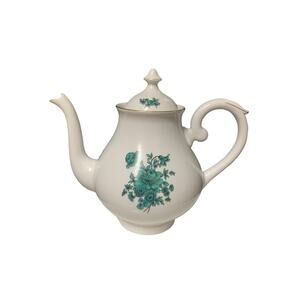 Mottahedeh Vista Alegre Porcelain 9 Inch Green Rose Floral Tea Pot Made In Portu